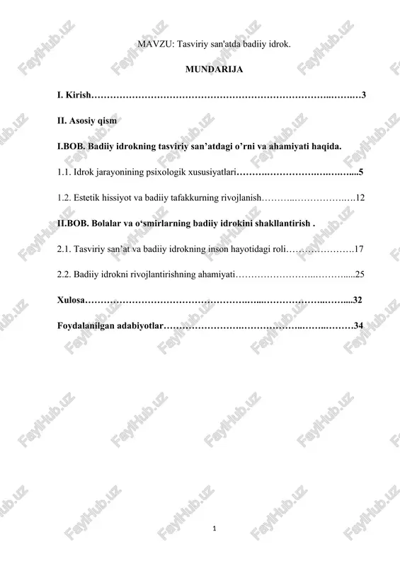 tasviriy san'atda badiiy idrok — DOCX