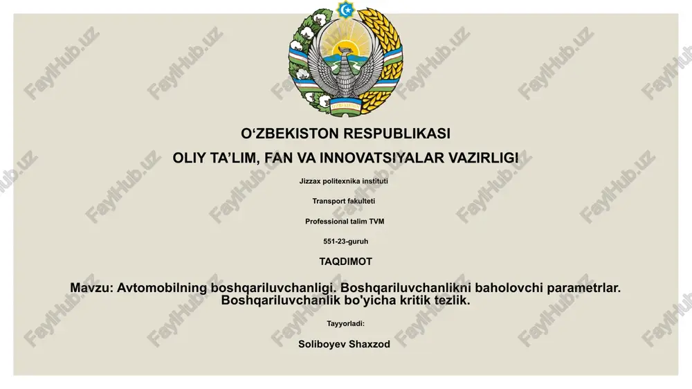 avtomobilning boshqariluvchanligi — PPTX