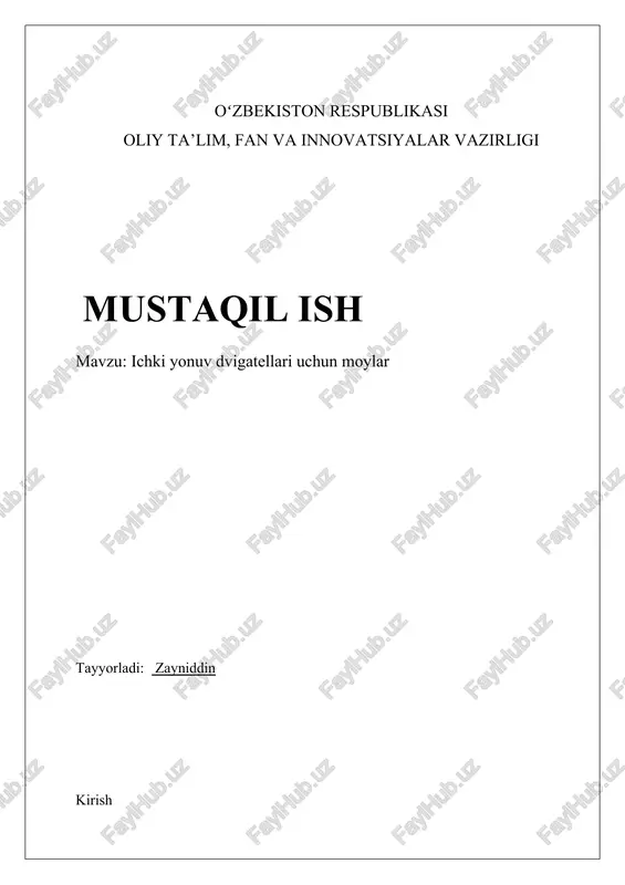 ichki yonuv dvigatellari uchun moylar — DOCX