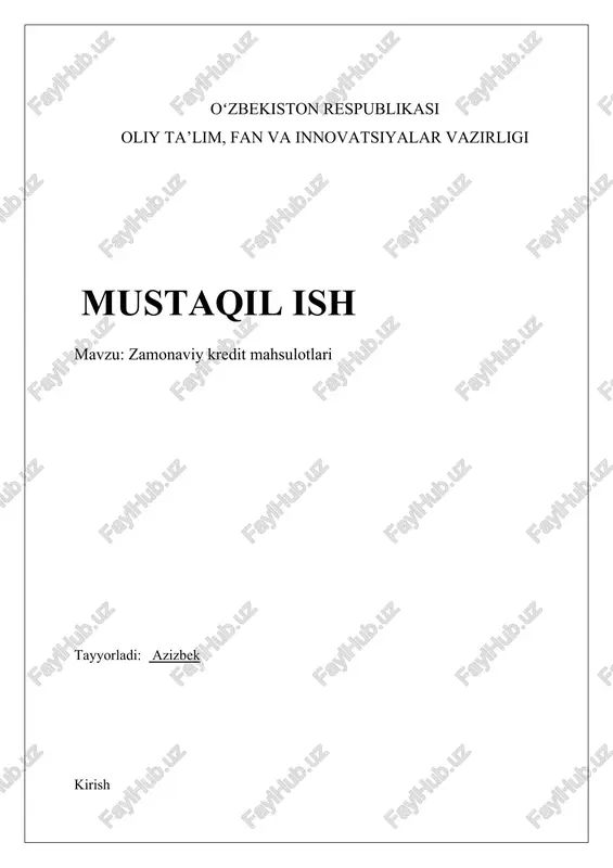zamonaviy kredit mahsulotlari — DOCX