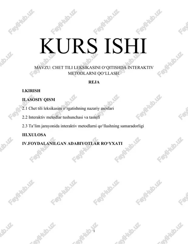 chet tili leksikasini o‘rgatishda interaktiv metodlarni qo‘llash — DOCX
