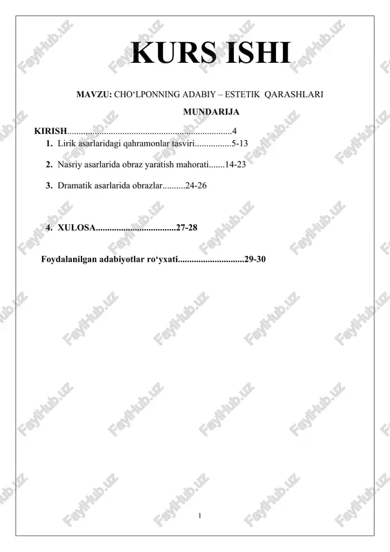 cho‘lponning adabiy – estetik qarashlari — DOCX