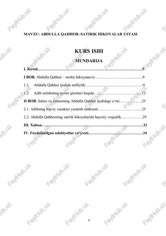 abdulla qahhor–satirik hikoyalar ustasi — DOC