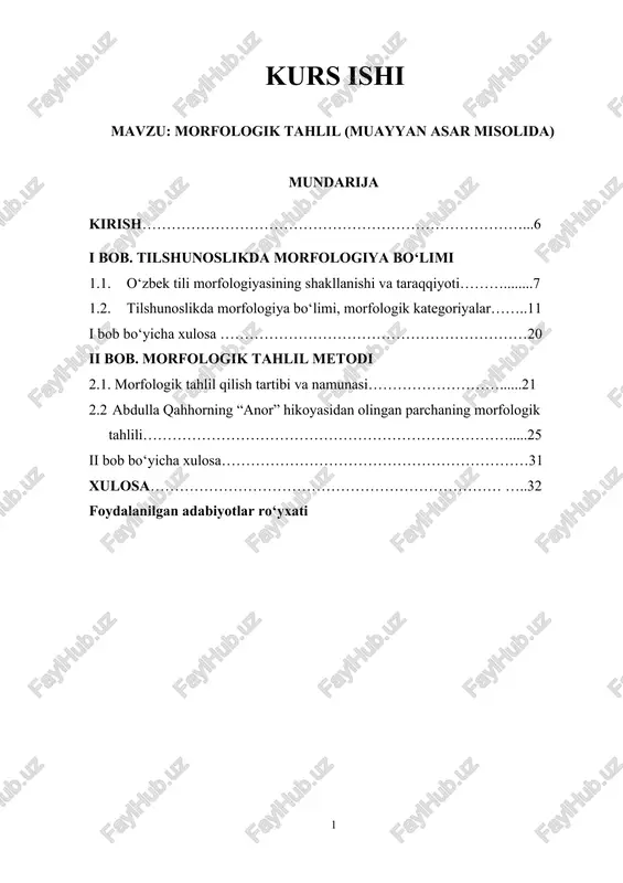 morfologik tahlil (muayyan asar misolida) — DOCX