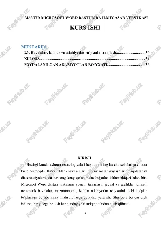 microsoft word dasturida ilmiy asar verstkasi — DOCX