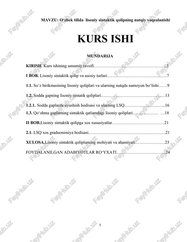 o‘zbek tilida lisoniy sintaktik qolipning nutqiy voqealanishi — DOCX