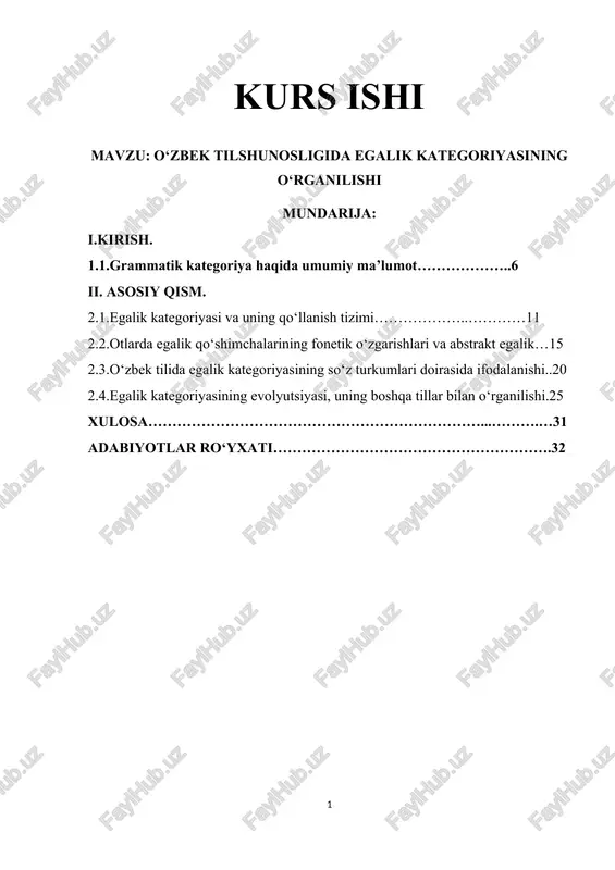 o‘zbek tilshunosligida egalik kategoriyasining o‘rganilishi — DOC