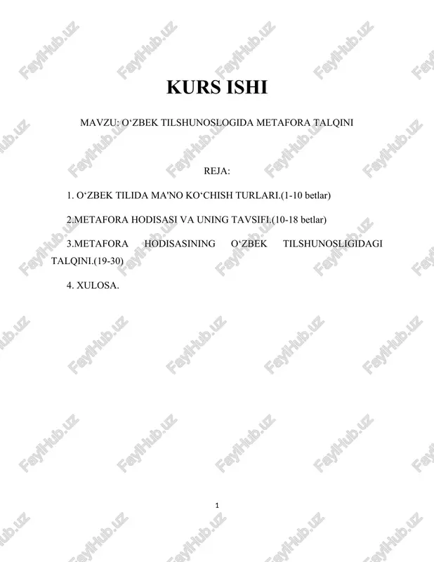 o‘zbek tilshunoslogida metafora talqini — DOCX