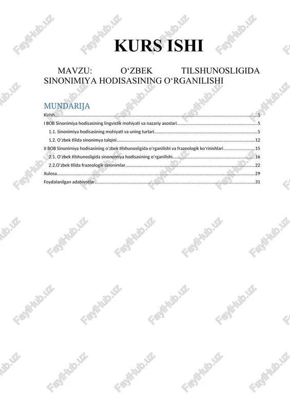 o‘zbek tilshunosligida sinonimiya hodisasining o‘rganilishi — DOCX