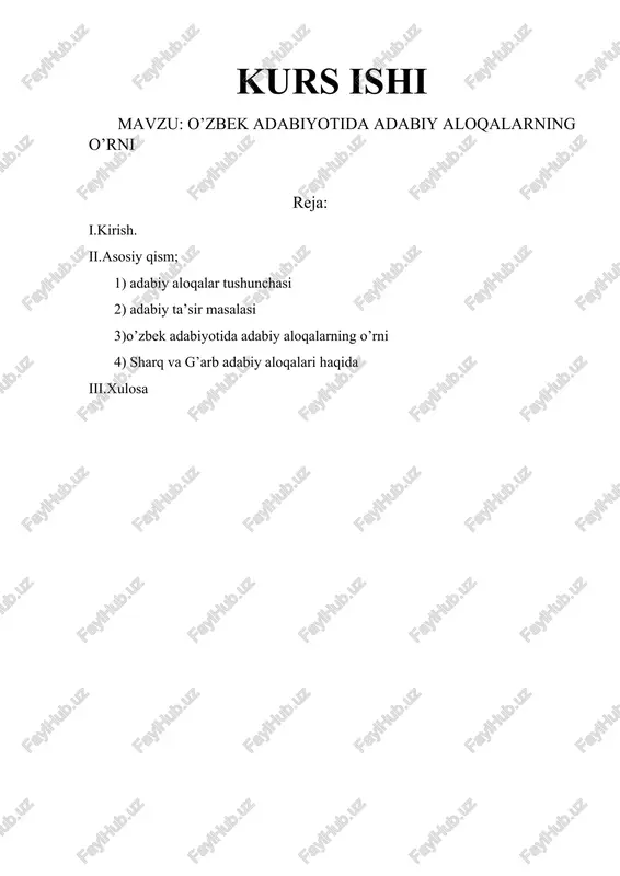 o’zbek adabiyotida adabiy aloqalarning o’rni — DOCX