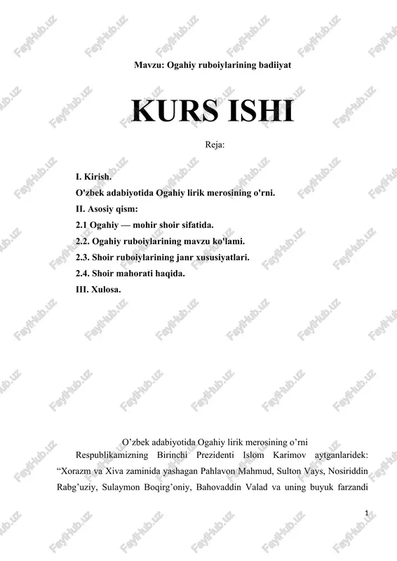 ogahiy lirik merosining badiiyat — DOCX