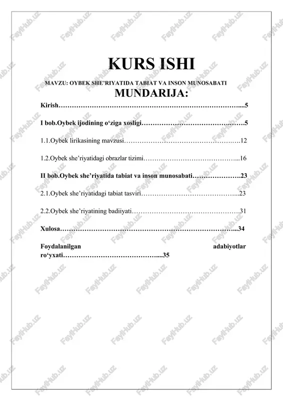 oybek she’riyatida tabiat va inson munosabati — DOCX