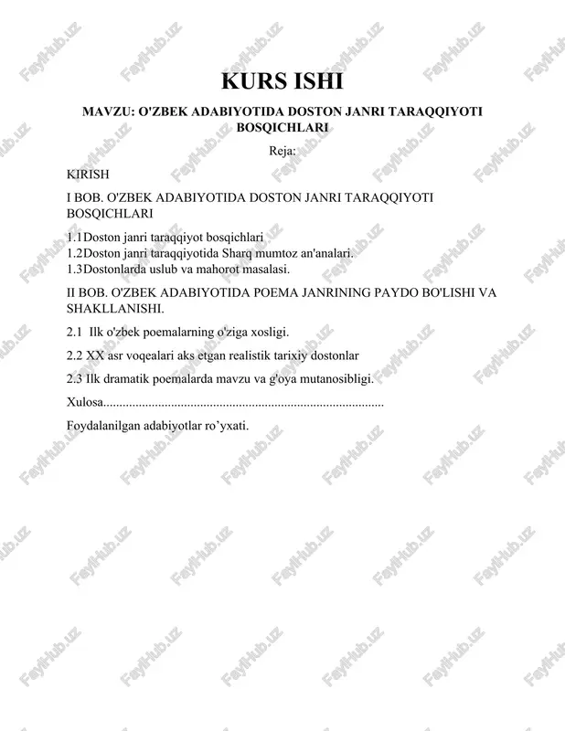 o'zbek adabiyotida doston janri taraqqiyoti bosqichlari — DOCX