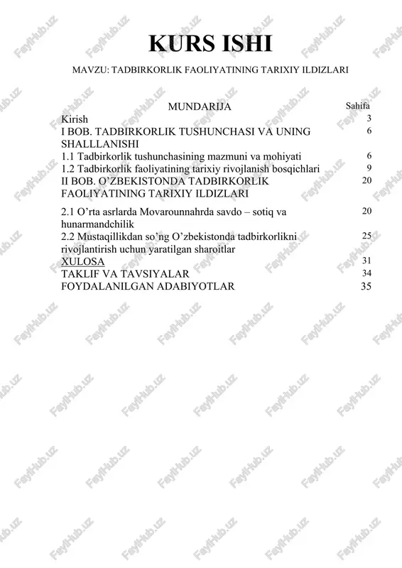 tadbirkorlik faoliyati tarixiy ildizlari — DOCX