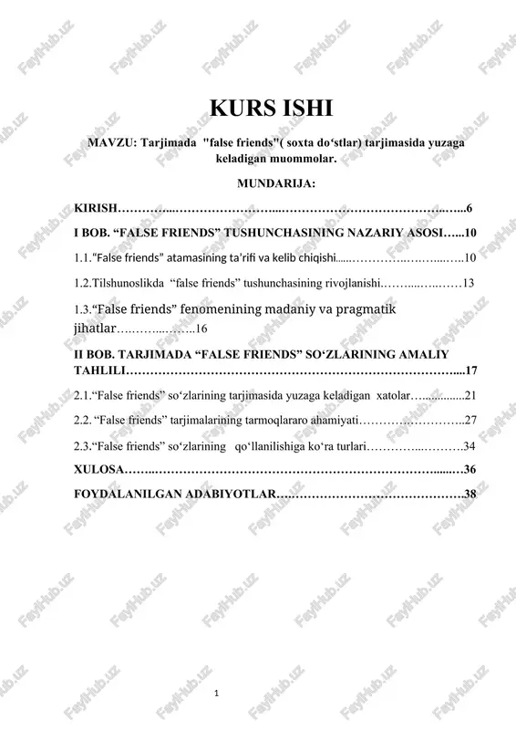 tarjimada "false friends"( soxta doʻstlar) tarjimasida yuzaga keladigan muommolar — DOCX