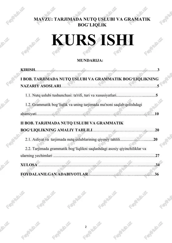 tarjimada nutq uslubi va gramatik bog`liqlik kurs ishi — DOCX