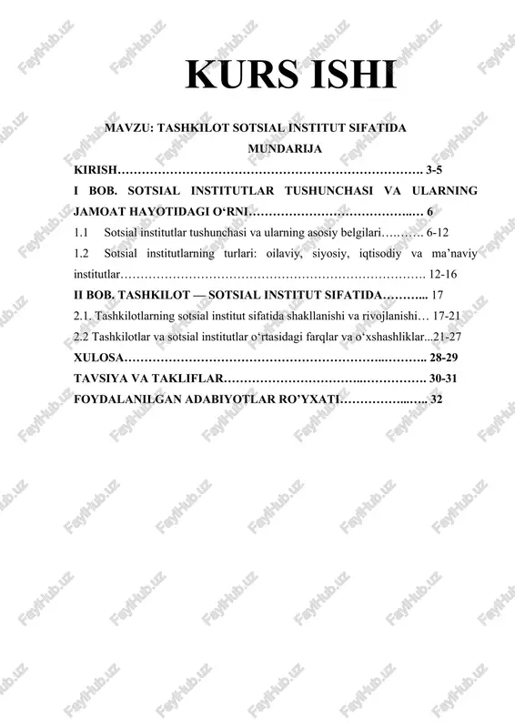 tashkilot sotsial institut sifatida — DOCX