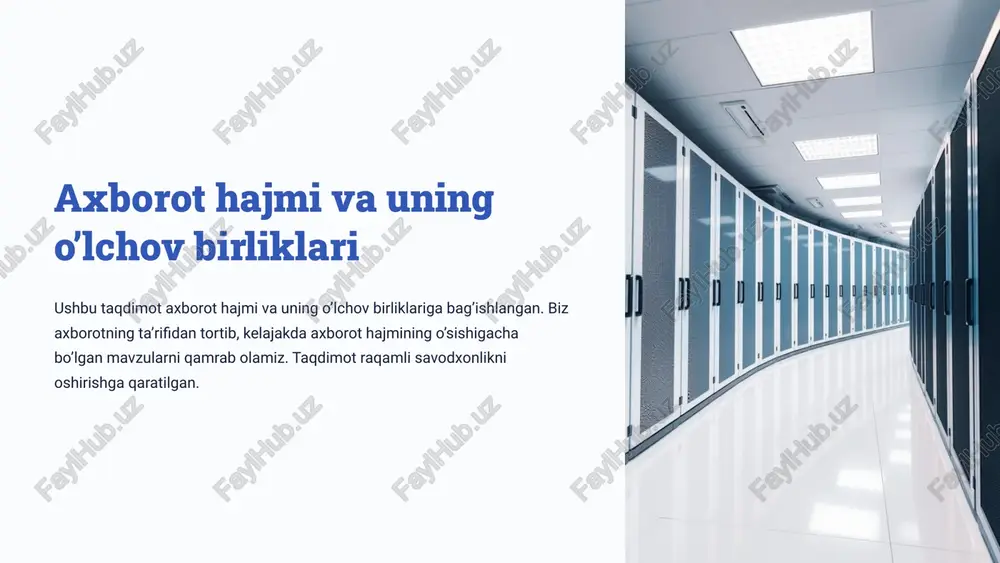 axborot hajmi va uning o’lchov birliklari — PPTX