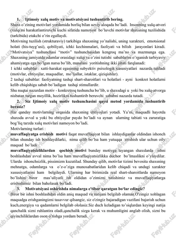 ijtimoiy xulq motiv — DOCX