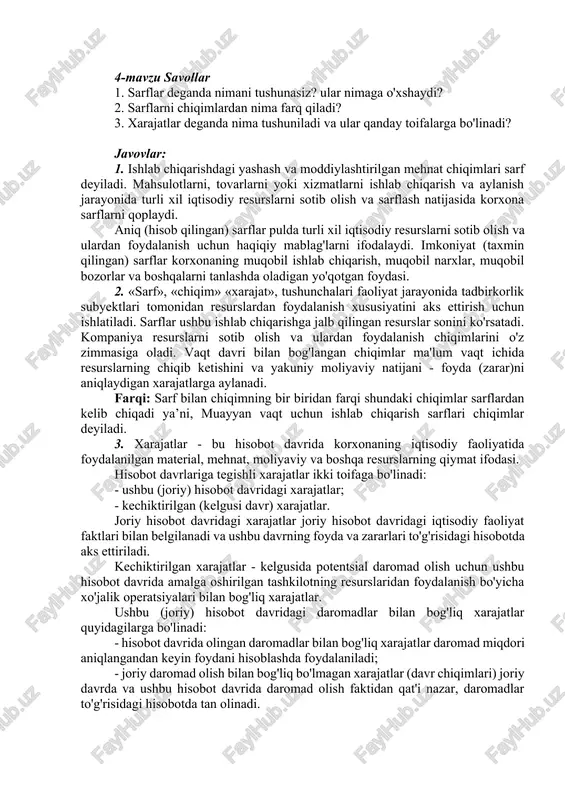 sarflar va chiqimlar — DOCX