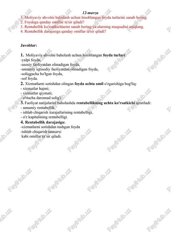moliyaviy ahvolni baholash — DOCX