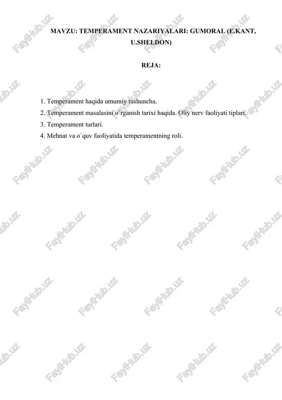 temperament nazariyalari: gumoral (e.kant, u.sheldon) — DOCX