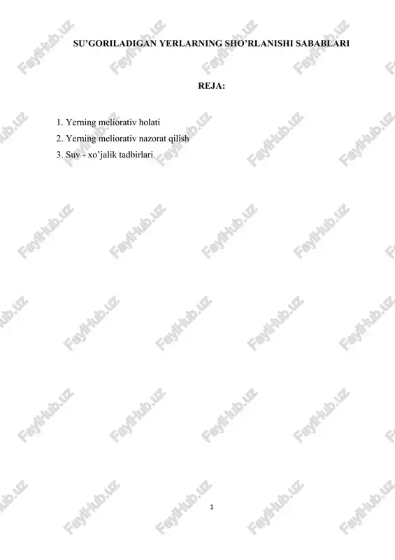 su’goriladigan yerlarning sho’rlanishi sabablari — DOCX