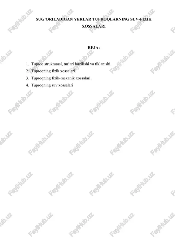 tuproqlarning suv-fizik xossalari — DOCX