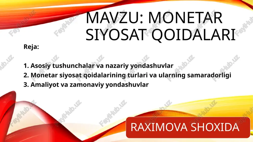 monetar siyosat qoidalari — PPTX