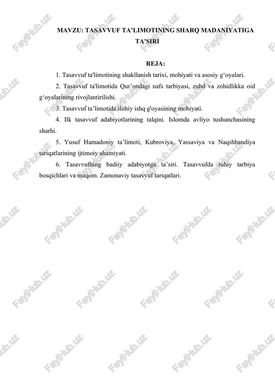 tasavvuf ta’limotining sharq madaniyatiga ta'siri — DOCX
