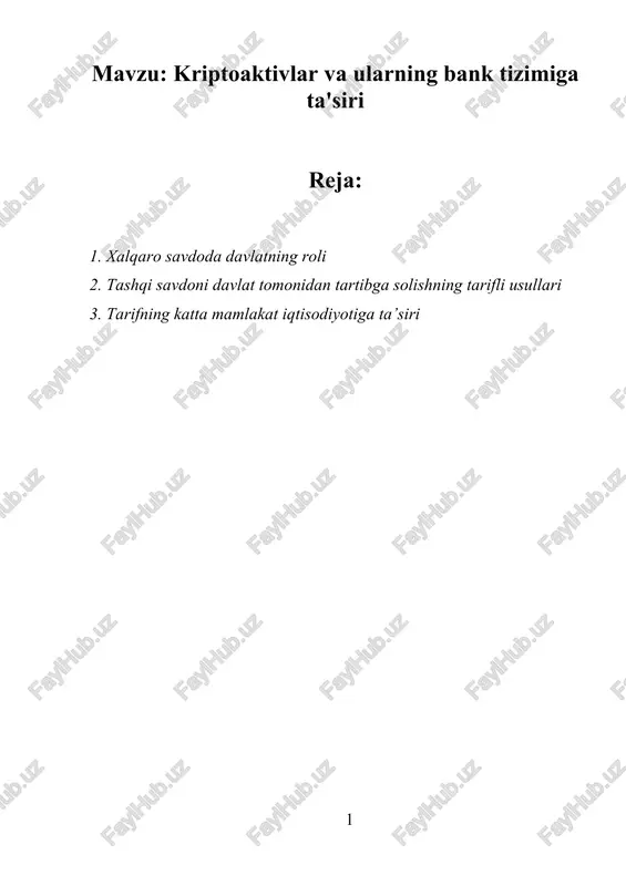 kriptoaktivlar va ularning bank tizimiga ta'siri — DOCX