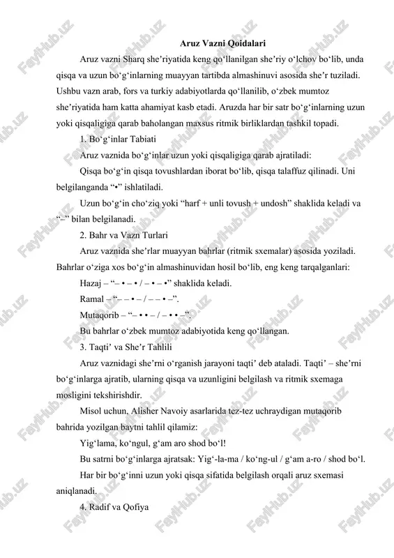 aruz vazni qoidalari — DOCX