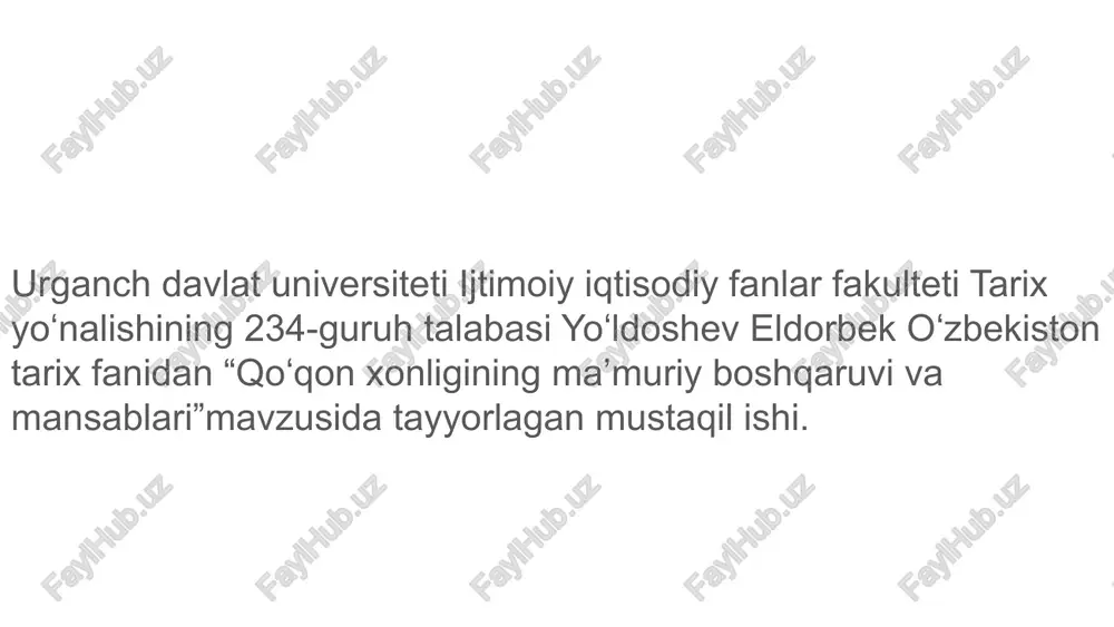 qoʻqon xonligining ma’muriy boshqaruvi va mansablari — PPTX