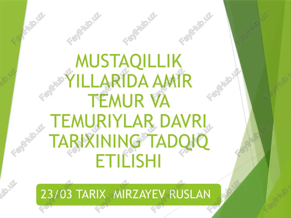mustaqillik yillarida amir temur va temuriylar davri tarixining tadqiq etilishi — PPTX