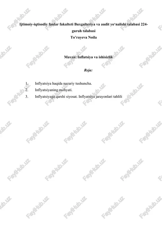 inflatsiya va ishisizlik — DOCX