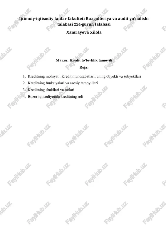 kredit to’lovlilik tamoyili — DOCX