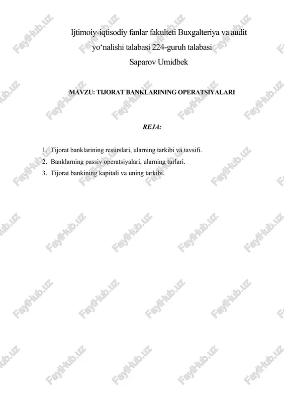 tijorat banklarining operatsiyalari — DOC