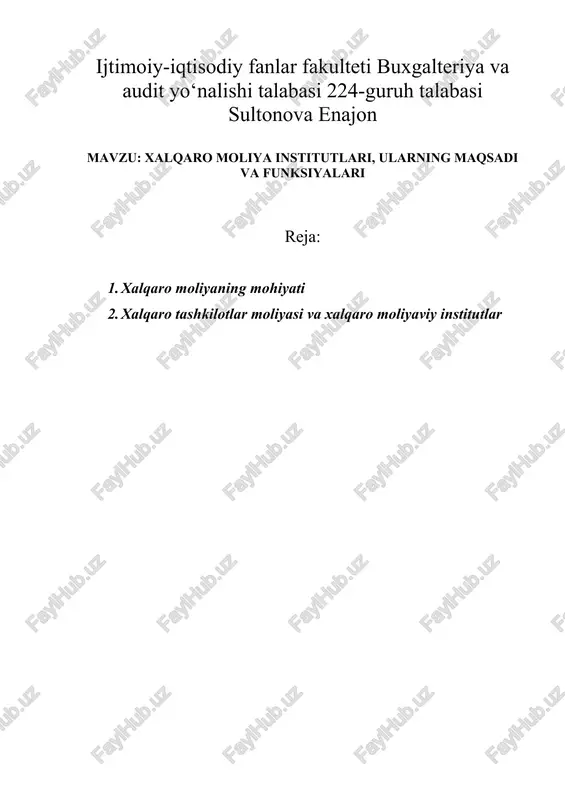 xalqaro moliya institutlari, ularning maqsadi va funksiyalari — DOCX
