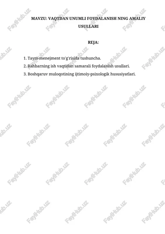 vaqtdan unumli foydalanish ning amaliy usullari — DOCX