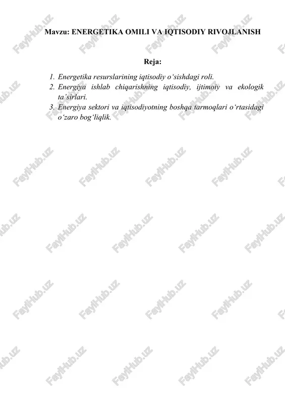 energetika omili va iqtisodiy rivojlanish — DOCX