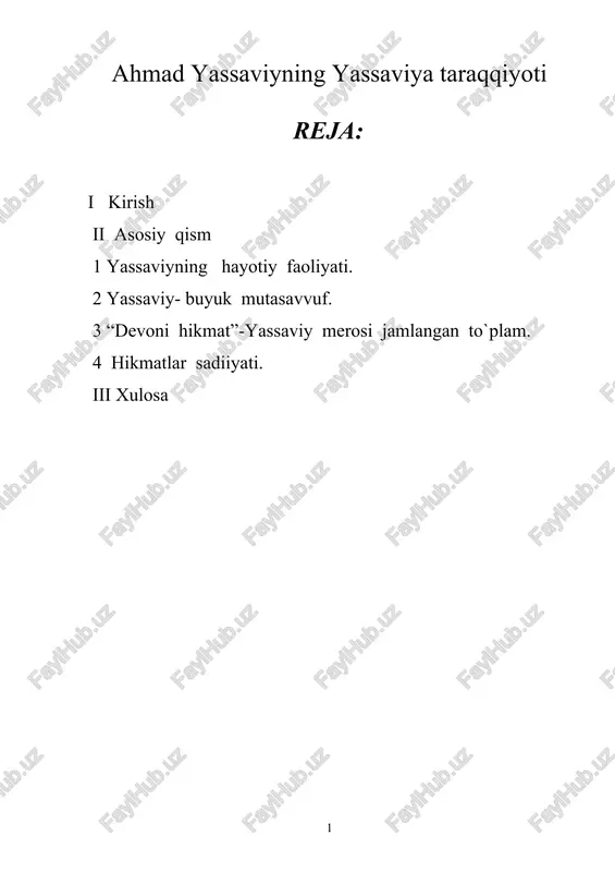 yassaviyning yassaviya taraqqiyoti — DOCX