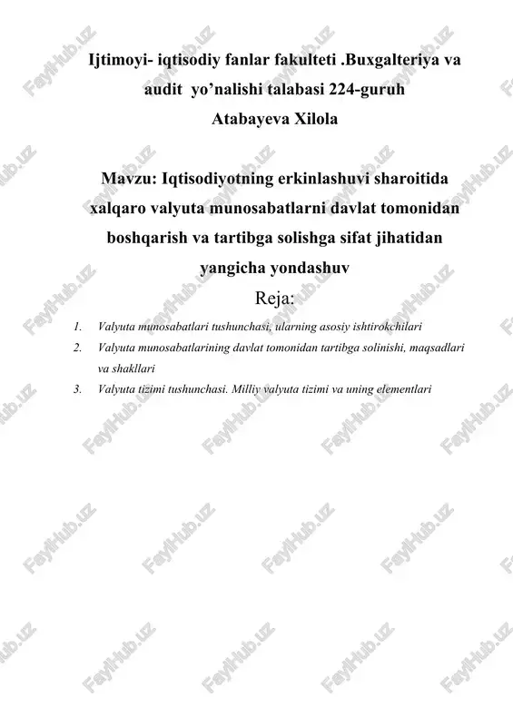valyuta munosabatlari — DOCX