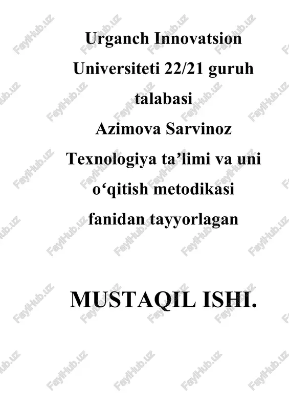 texnologiya taʼlimi va uni oʻqitish metodikasi — DOCX