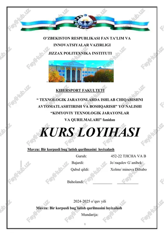 bir korpusli bug`latish qurilmasini loyixalash — DOCX