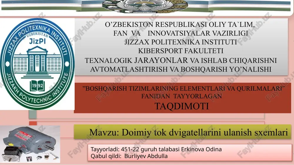 doimiy tokdvigatellarini ulanish sxemlari — PPTX