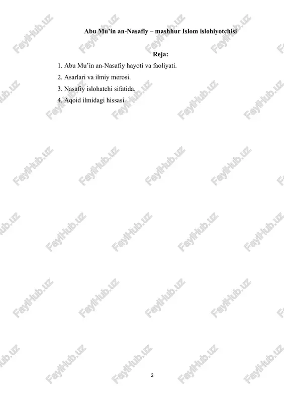 abu mu’in an-nasafiy – mashhur islom islohiyotchisi — DOCX
