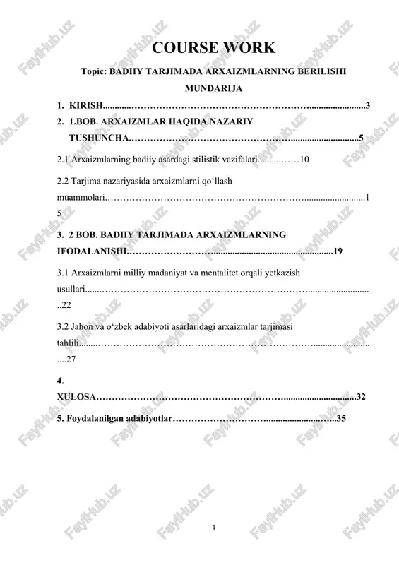 badiiy tarjimada arxaizmlarning berilishi — DOCX