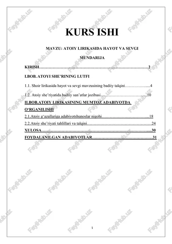 atoiy lirikasida hayot va sevgi — DOCX
