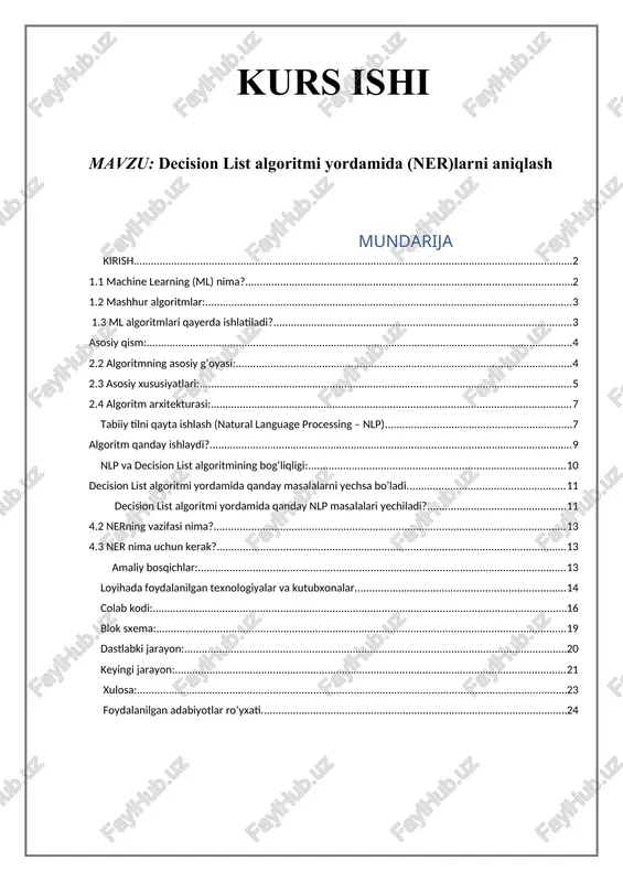 decision list algoritmi yordamida (ner)larni aniqlash — DOCX