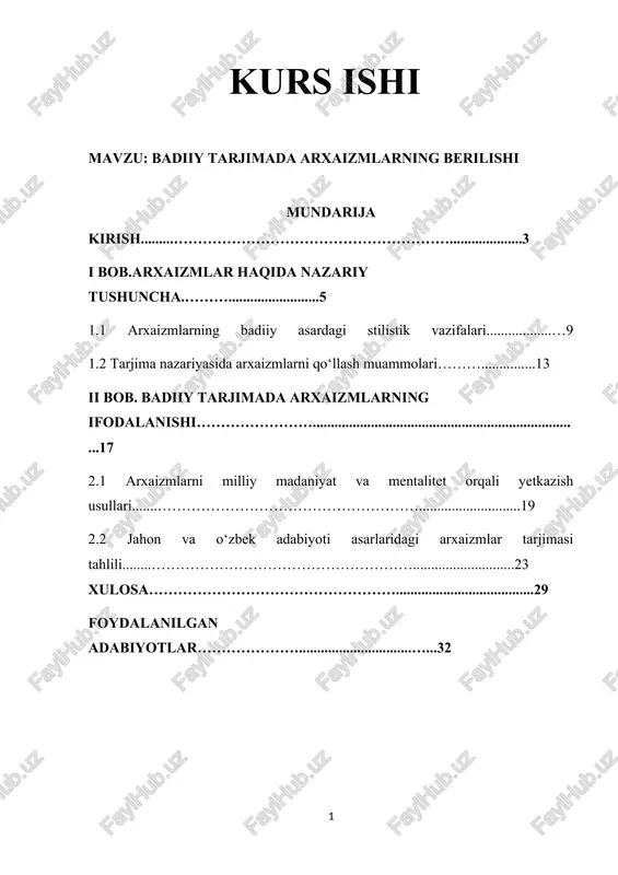 badiiy tarjimada arxaizmlarning berilishi — DOCX